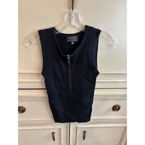 David Meister XS Black Cotton Blend Ribbed Tank 1/4 Zip Stretch